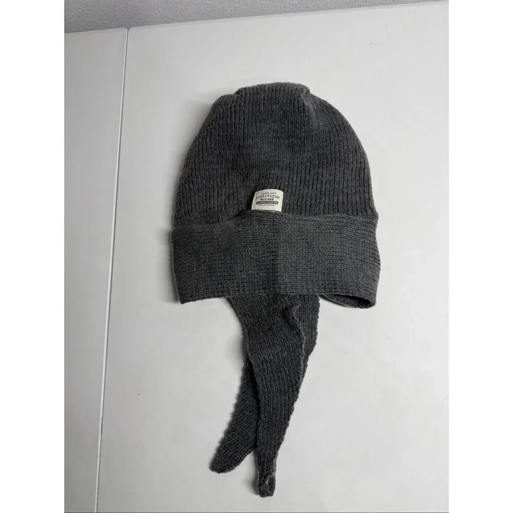 Knitted Winter Balaclava Thickened One-Piece Scarf Cap Hooded Y2K One Size Gray